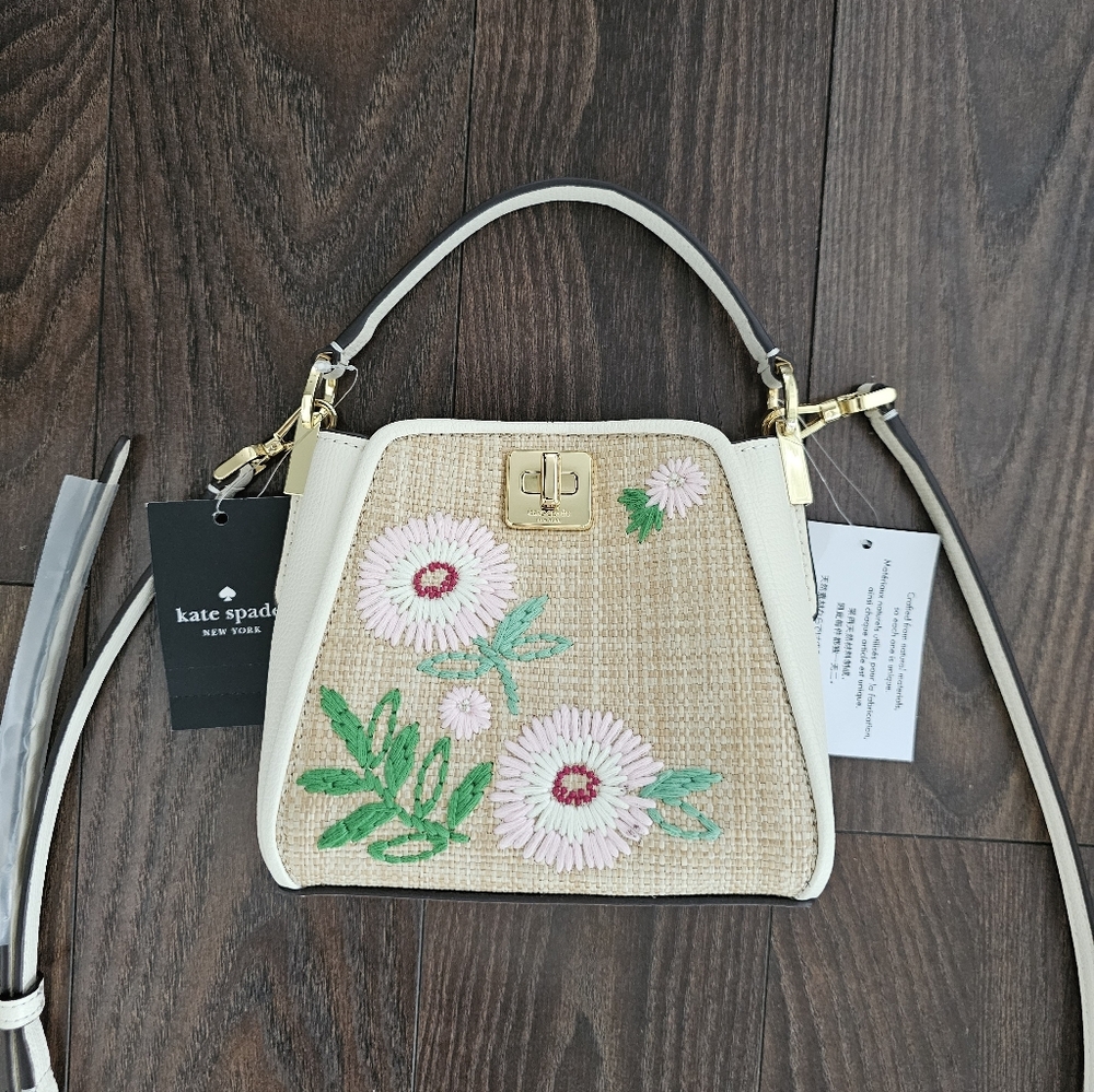 BNWT Kate Spade Tan and White Mini Bag with Floral Design